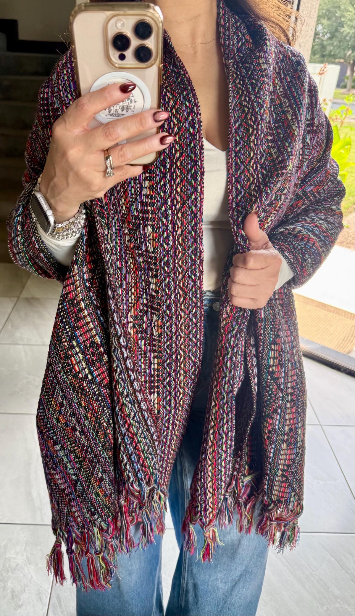 Mexican Rebozo – Multicolor | Black | Shawl from Puebla | 80×28 in | CasaArtMex