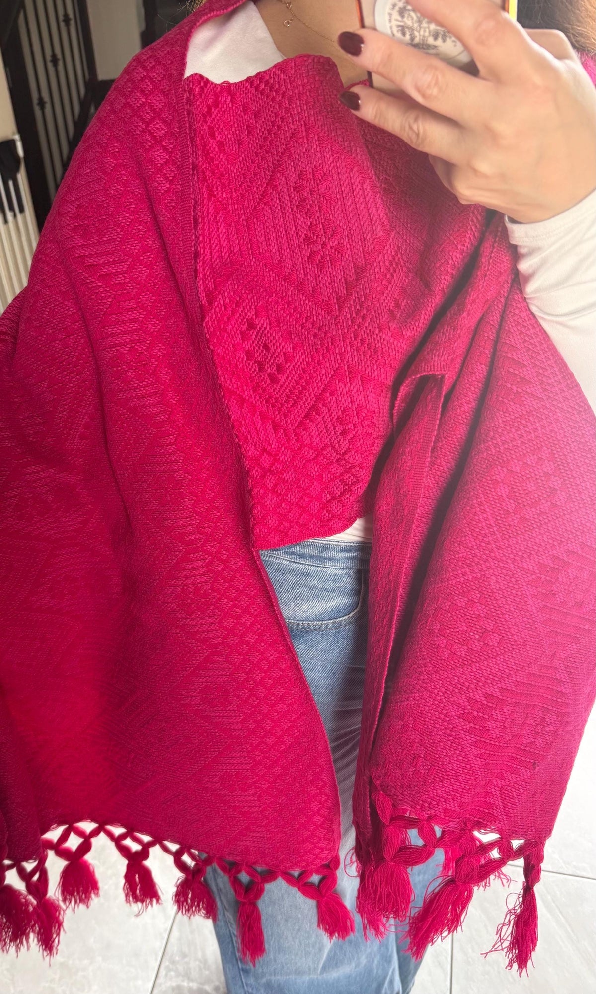Mexican Rebozo with Pechera – Pink | Magenta | Shawl from Puebla | 80×28 in | CasaArtMex
