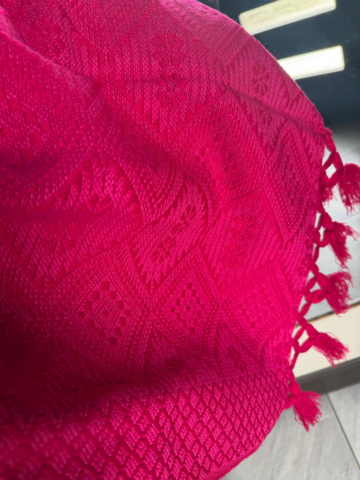 Mexican Rebozo with Pechera – Pink | Magenta | Shawl from Puebla | 80×28 in | CasaArtMex