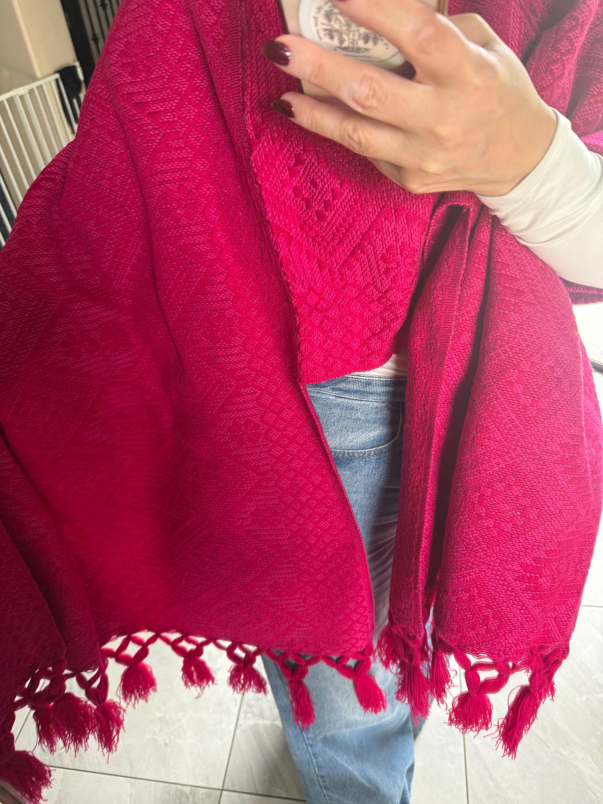 Mexican Rebozo with Pechera – Pink | Magenta | Shawl from Puebla | 80×28 in | CasaArtMex