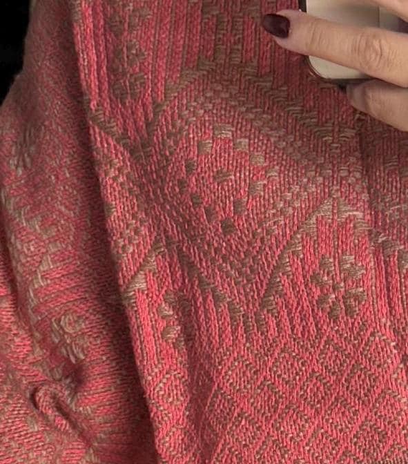 Mexican Rebozo with Pechera – Khaki | Pink | Shawl from Puebla | 80×28 in | CasaArtMex