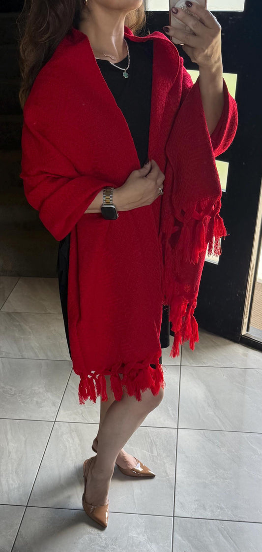 Mexican Rebozo – Red Shawl from Puebla | 80×28 in | CasaArtMex
