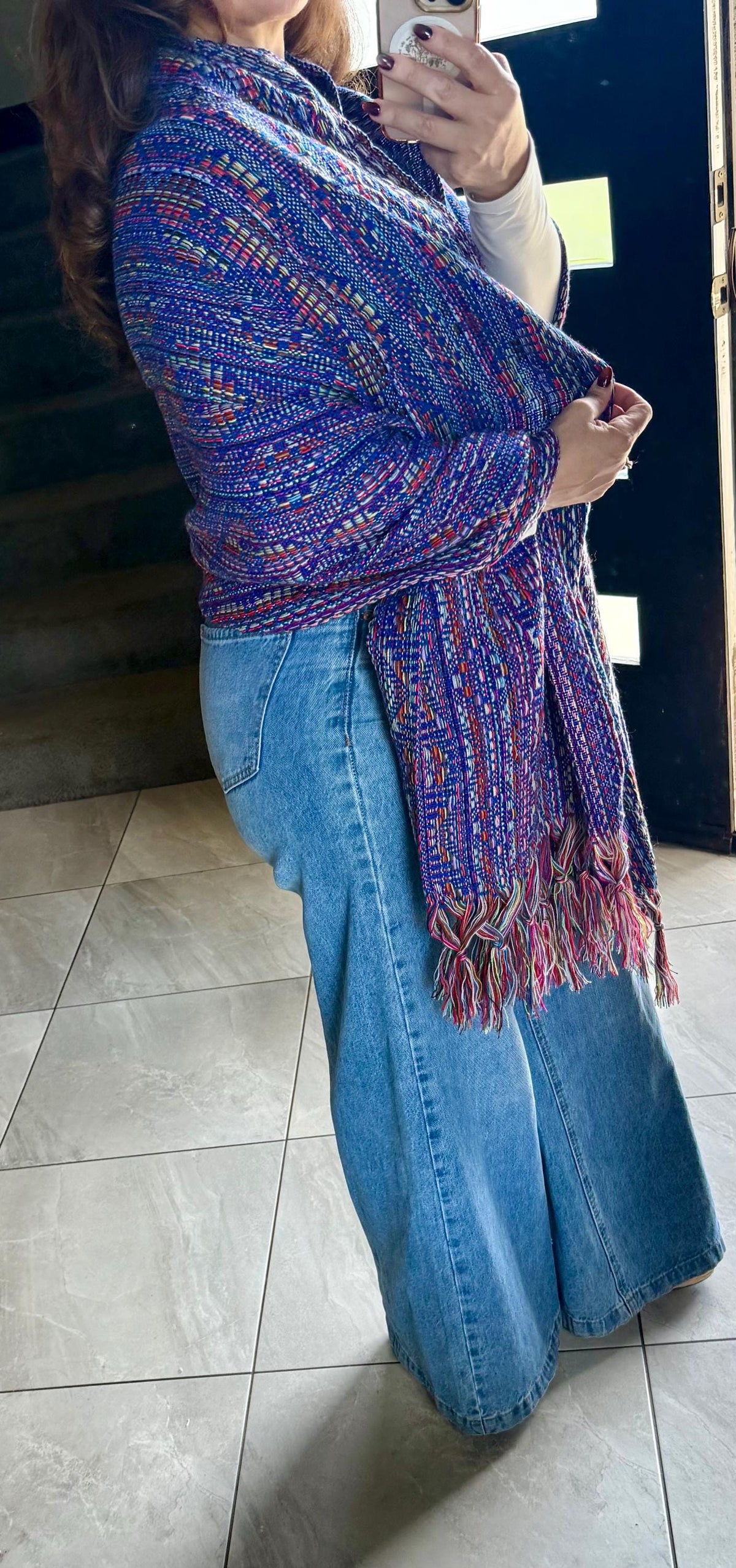 Mexican Rebozo – Blue | Multicolor | Shawl from Puebla | 80×28 in | CasaArtMex