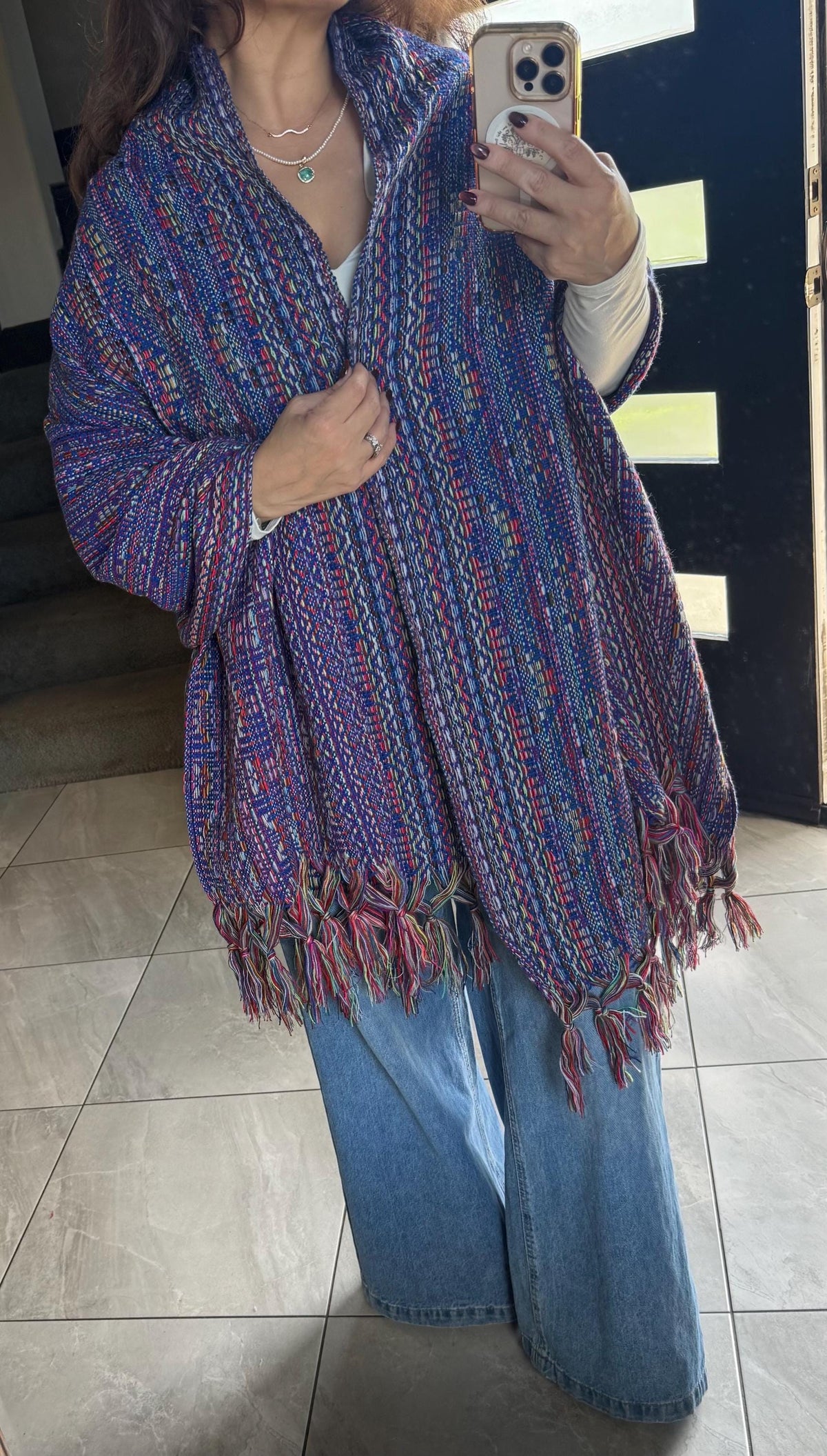 Mexican Rebozo – Blue | Multicolor | Shawl from Puebla | 80×28 in | CasaArtMex