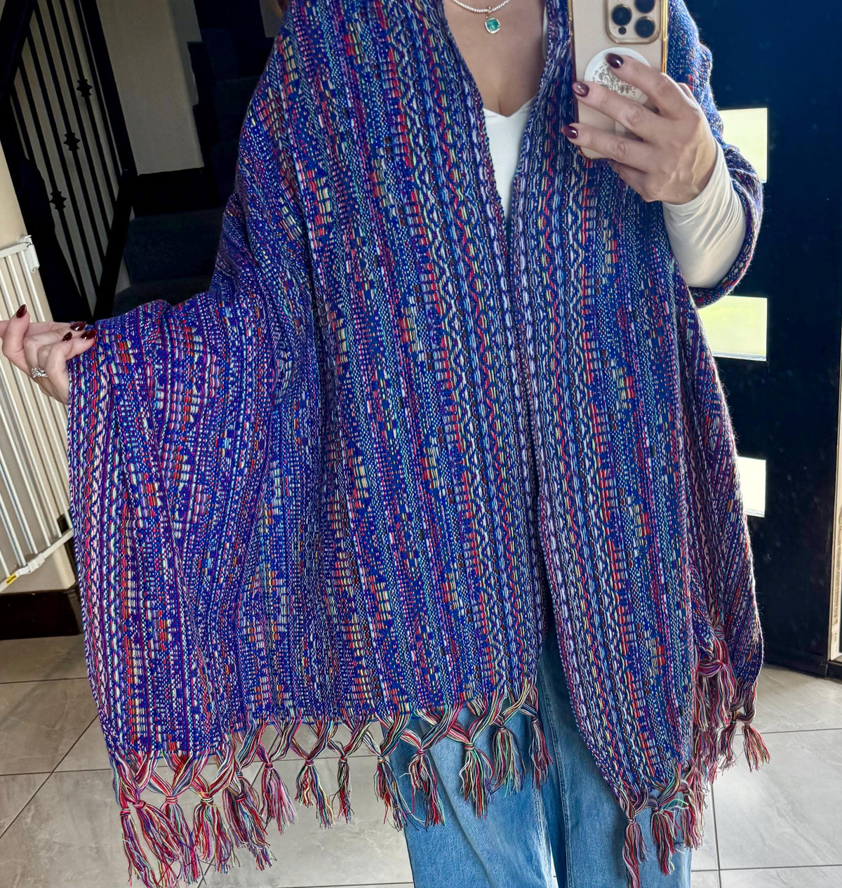 Mexican Rebozo – Blue | Multicolor | Shawl from Puebla | 80×28 in | CasaArtMex