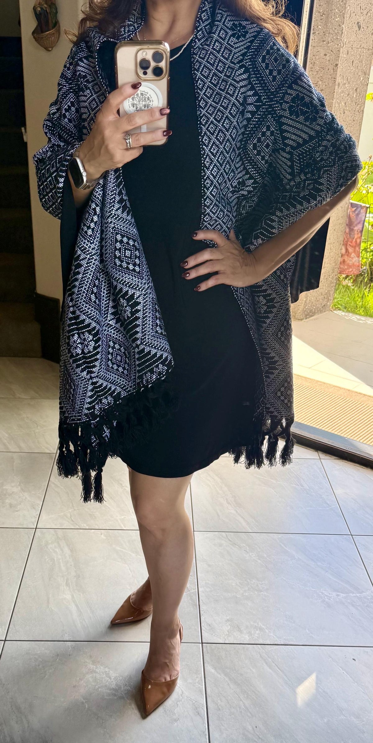 Mexican Rebozo – Black | white | Shawl from Puebla | 80×28 in | CasaArtMex