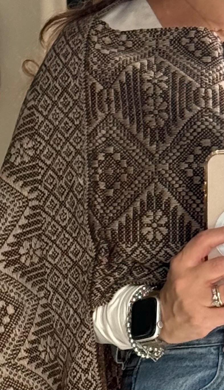 Mexican Rebozo with Pechera – Khaki | Dark Brown | Shawl from Puebla | 80×28 in | CasaArtMex