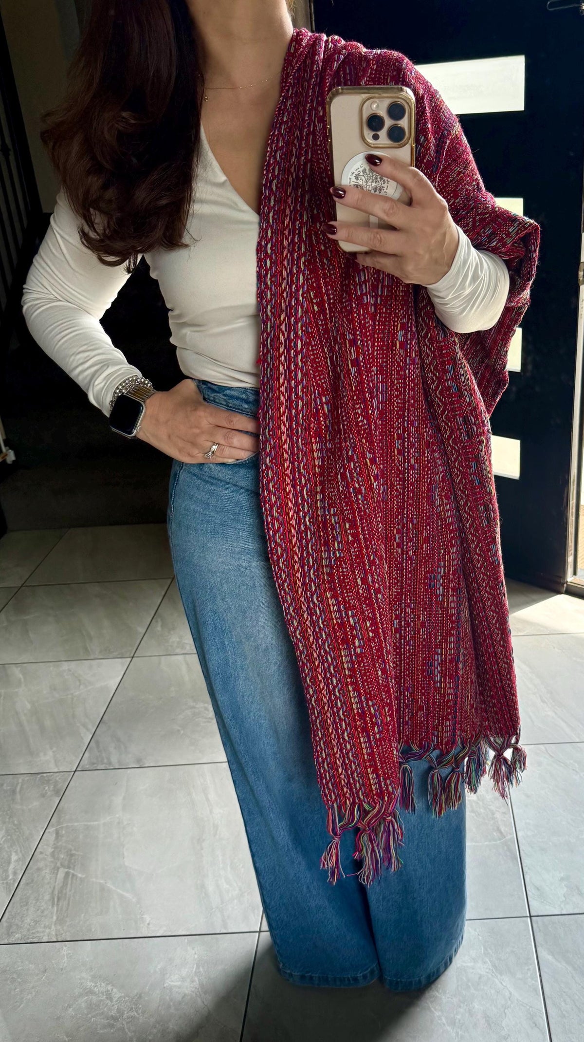 Mexican Rebozo – Multicolor | Red | Shawl from Puebla | 80×28 in | CasaArtMex