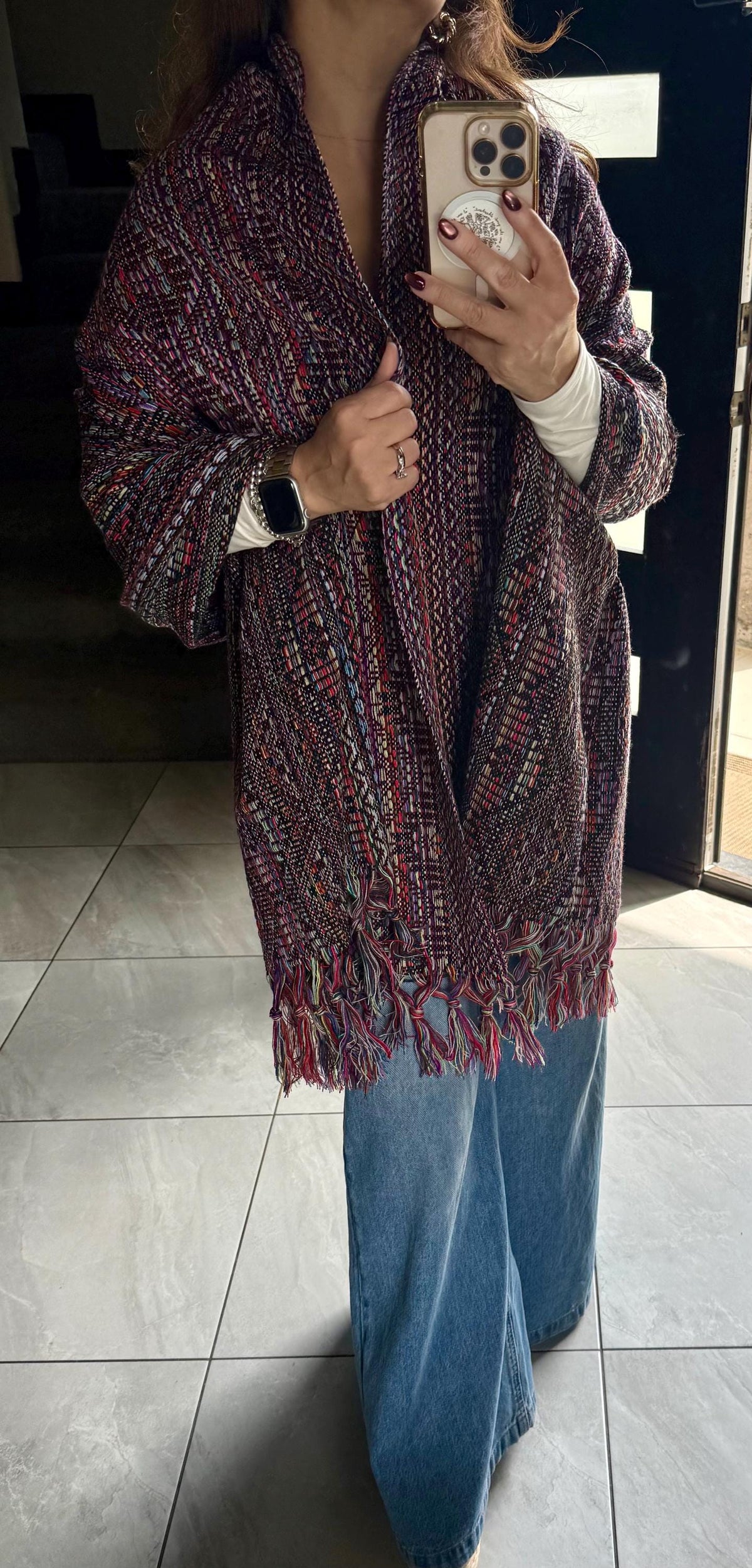 Mexican Rebozo – Multicolor | Black | Shawl from Puebla | 80×28 in | CasaArtMex