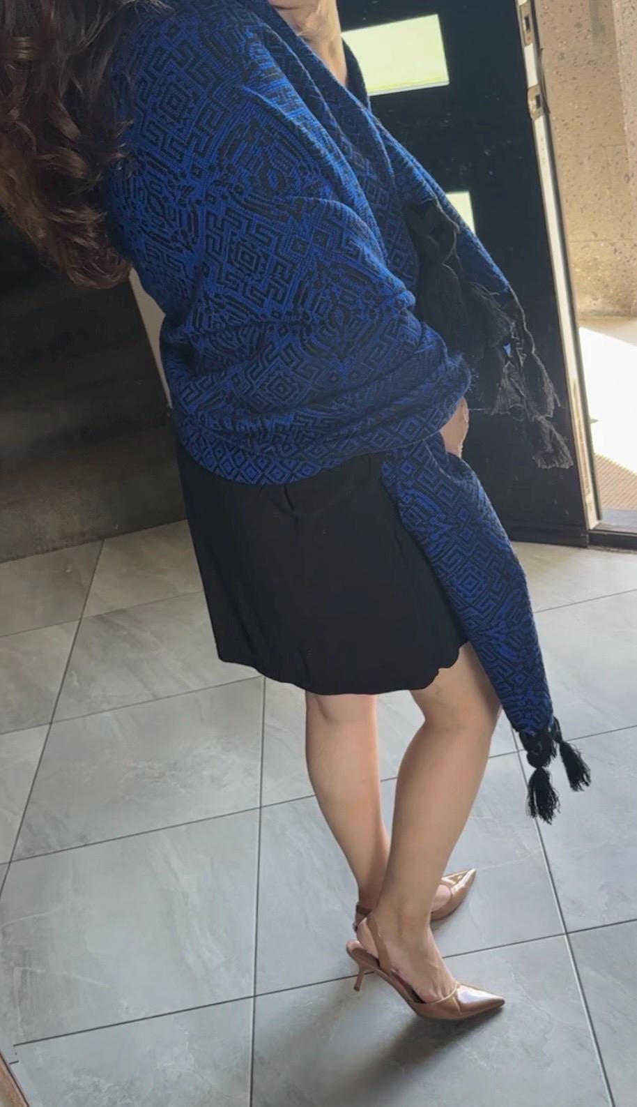Mexican Rebozo with Pechera – Black | Royal Blue | Shawl from Puebla | 80×28 in | CasaArtMex