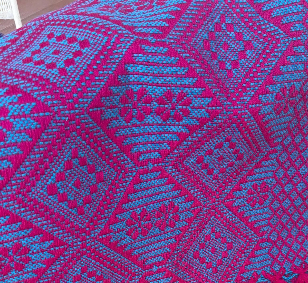 Mexican Rebozo with Pechera – Blue | Magenta | Pink | Shawl from Puebla | 80×28 in | CasaArtMex