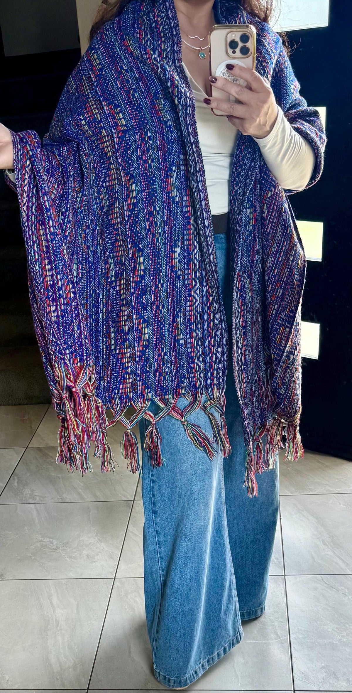 Mexican Rebozo – Blue | Multicolor | Shawl from Puebla | 80×28 in | CasaArtMex