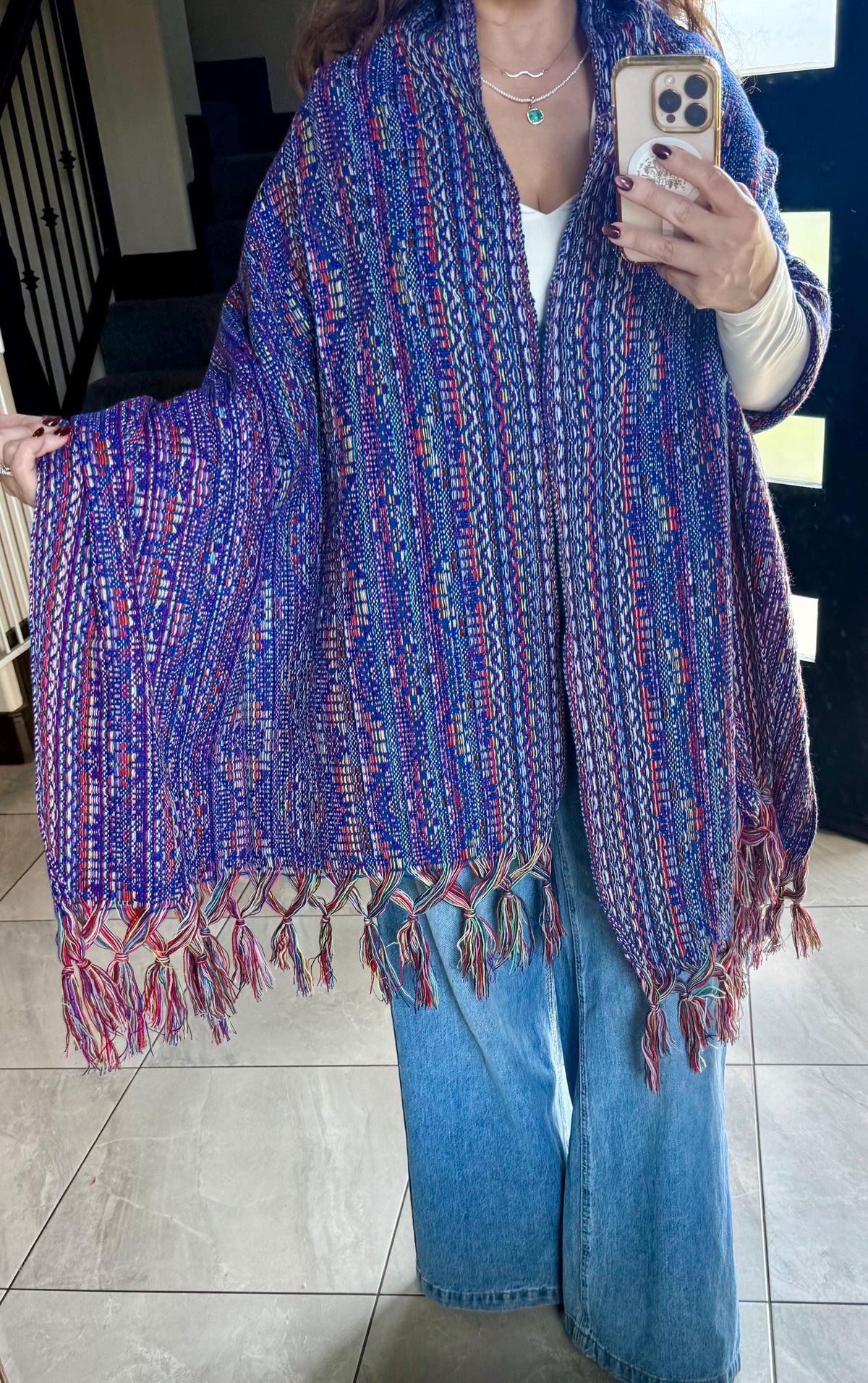 Mexican Rebozo – Blue | Multicolor | Shawl from Puebla | 80×28 in | CasaArtMex