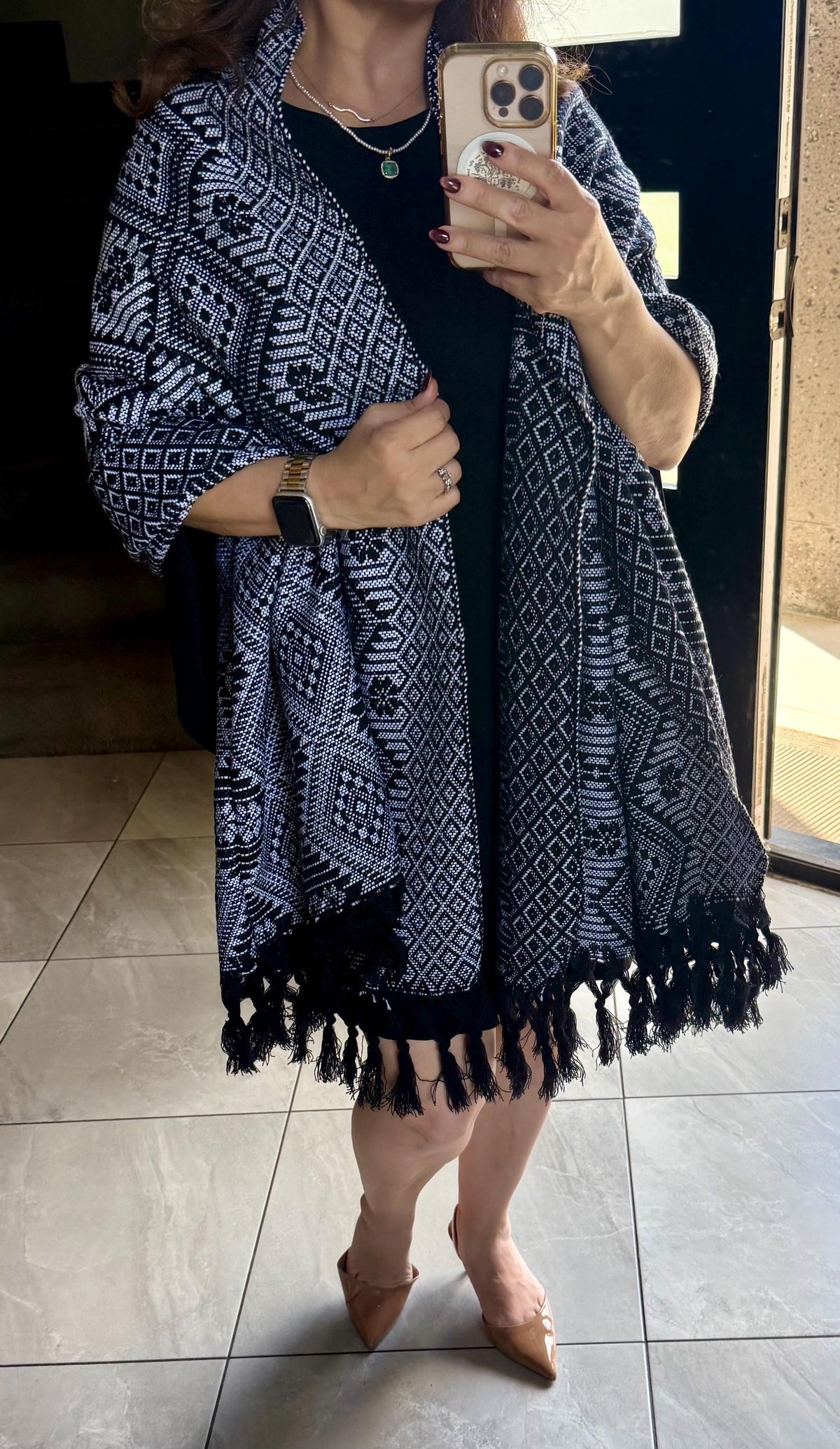 Mexican Rebozo – Black | white | Shawl from Puebla | 80×28 in | CasaArtMex