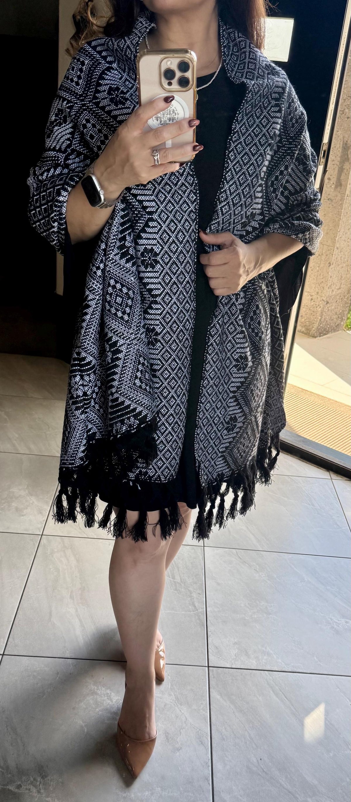 Mexican Rebozo – Black | white | Shawl from Puebla | 80×28 in | CasaArtMex