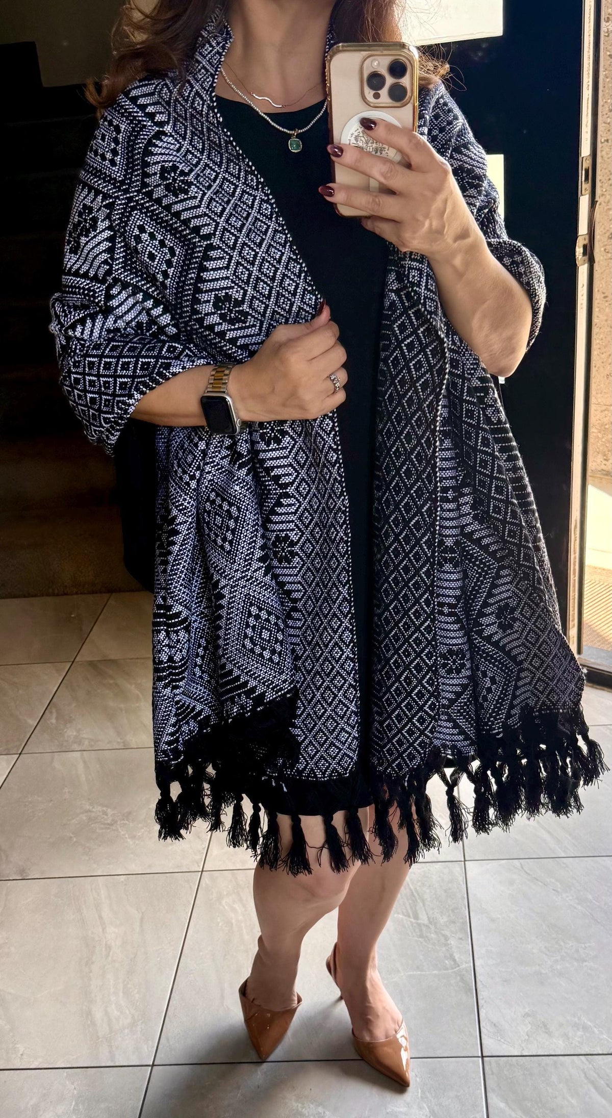 Mexican Rebozo – Black | white | Shawl from Puebla | 80×28 in | CasaArtMex