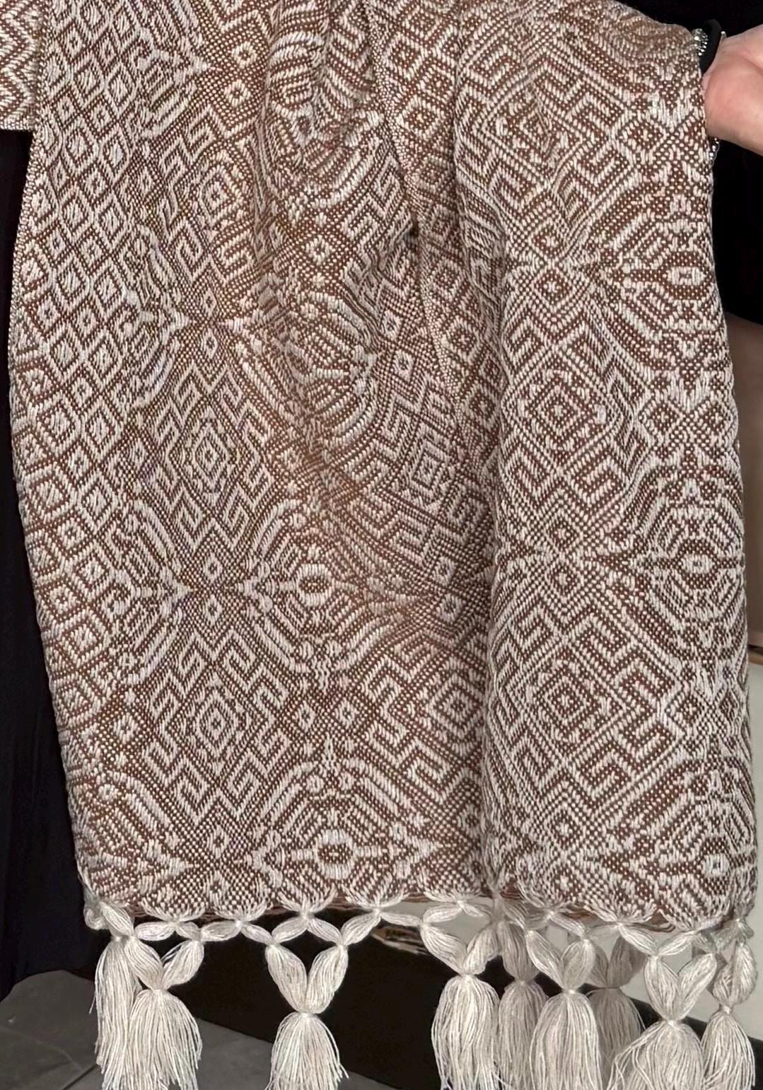 Mexican Rebozo with Pechera – Ivory | Brown | Mocha | Shawl from Puebla | 80×28 in | CasaArtMex