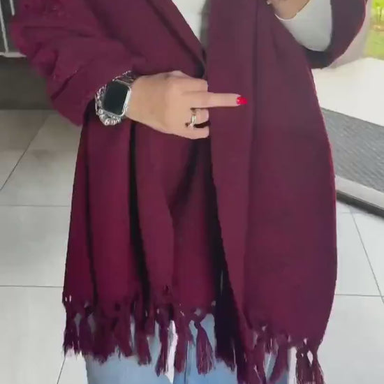 Mexican Rebozo –  Burgundy | Wine | Maroon Shawl from Puebla | 80×28 in | CasaArtMex