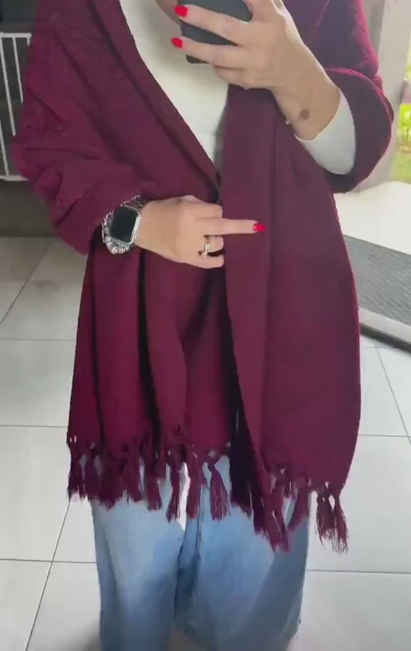 Mexican Rebozo –  Burgundy | Wine | Maroon Shawl from Puebla | 80×28 in | CasaArtMex
